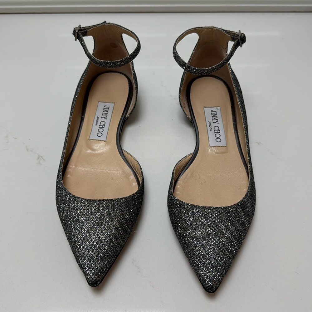 Jimmy Choo Gunmetal flats with ankle strap - size 37